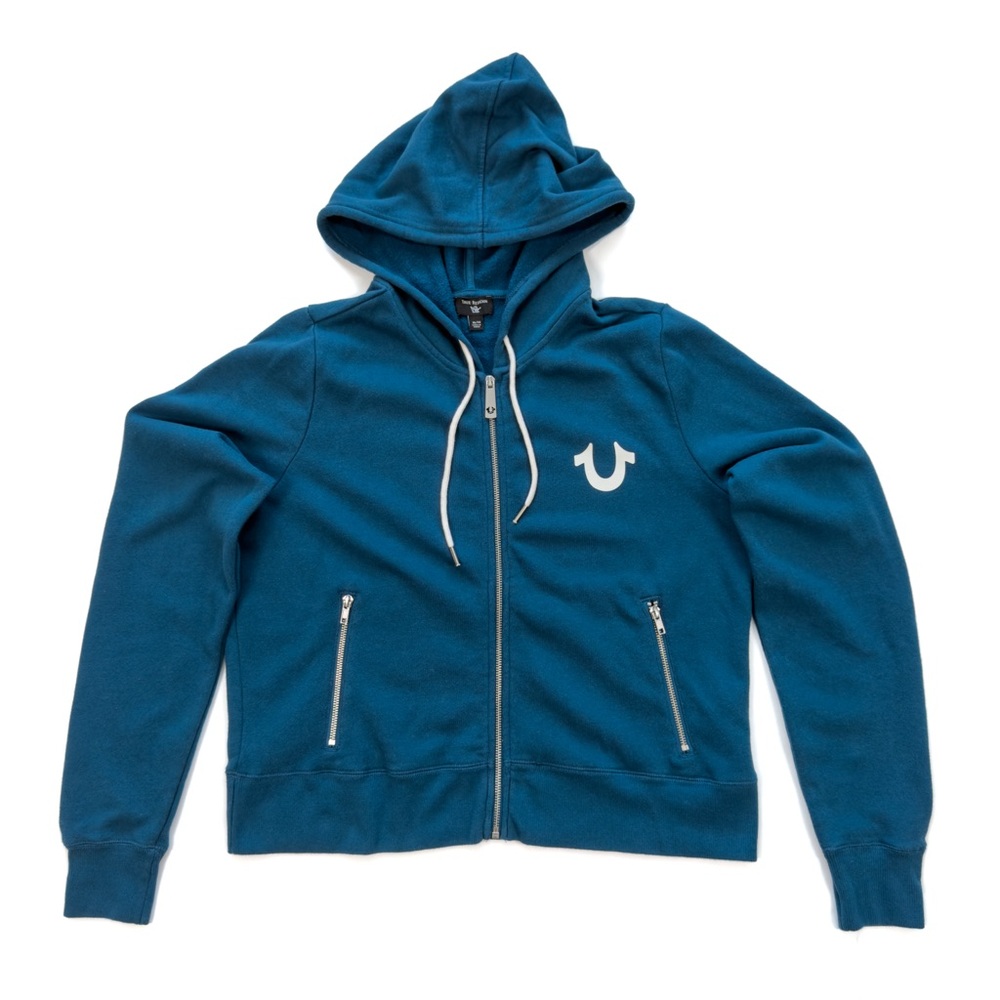 True Religion Women’s Hoodie & Joggers Set Fleece Zip-Up Size XL - Blue - Picture 3 of 10